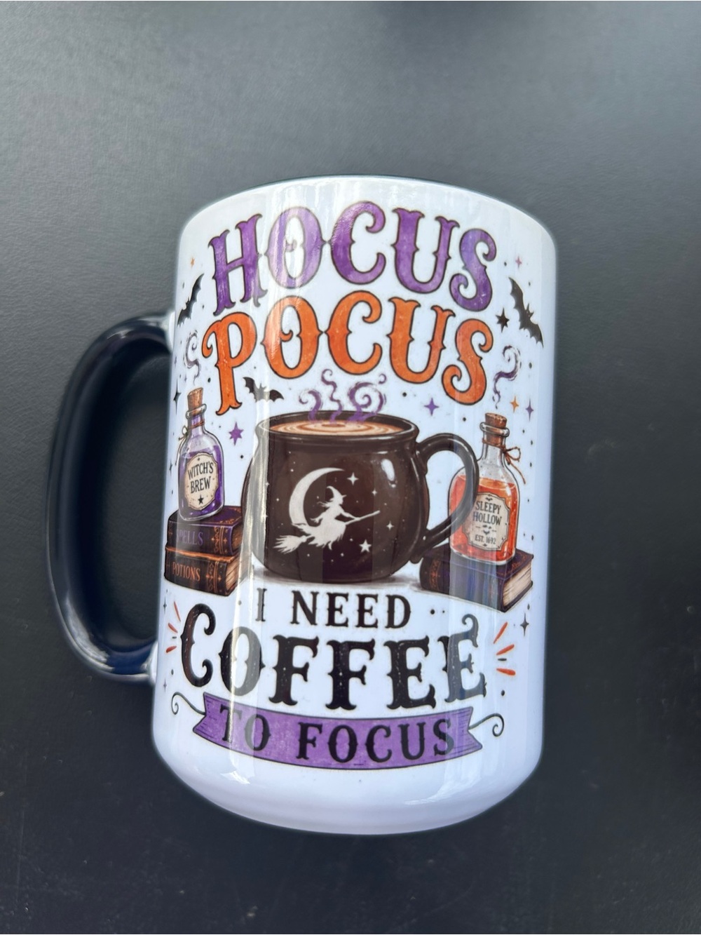15 ounces Halloween Hocus Pocus Coffee Mug - Purple/Black Halloween Design
